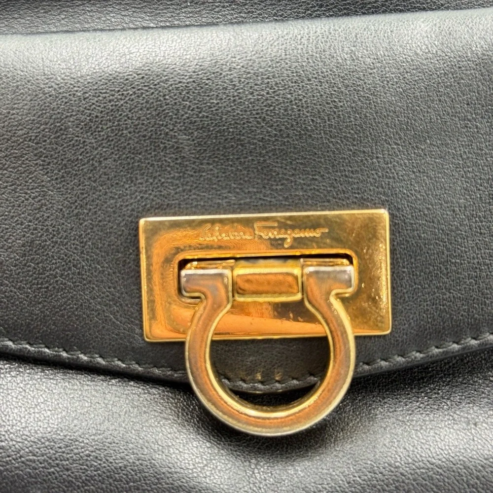 Salvatore Ferragamo Gancini Black Leather Shoulder Bag - Picture 9 of 14